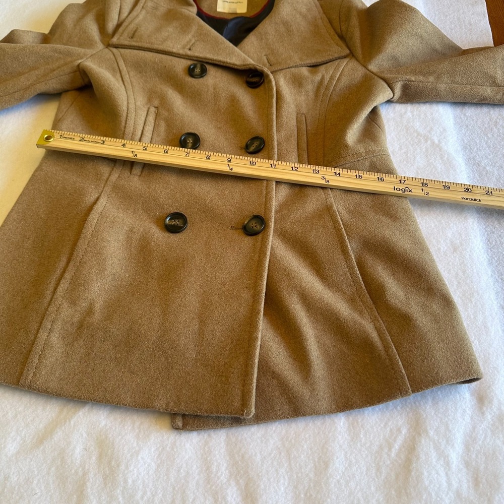 Thread Supply Peacoat Womens Medium M Wool Blend Camel Tan Coat Double Breasted - Picture 10 of 10